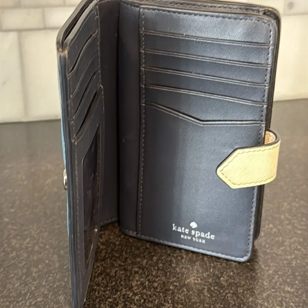 Kate Spade Staci Bifold Colorblock Wallet, Blue Ivory Leather, Coin Zip